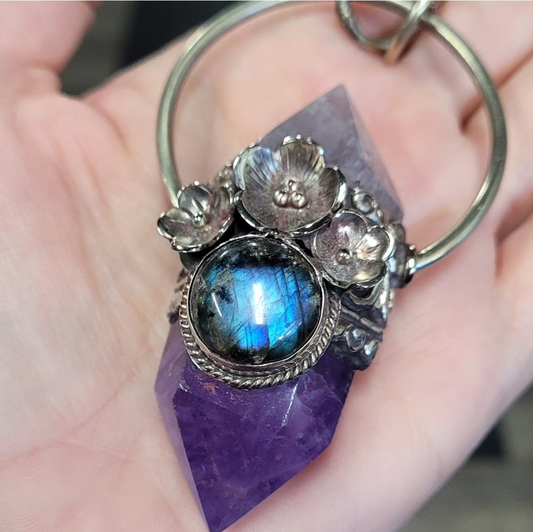 Large Labradorite and Amethyst Pendant