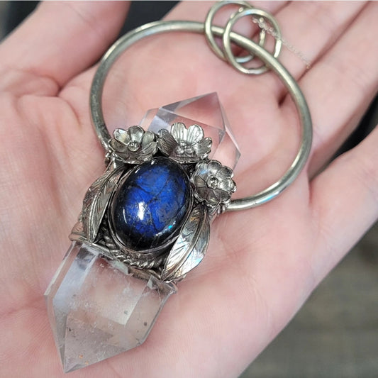 Large Labradorite and Quartz Pendant