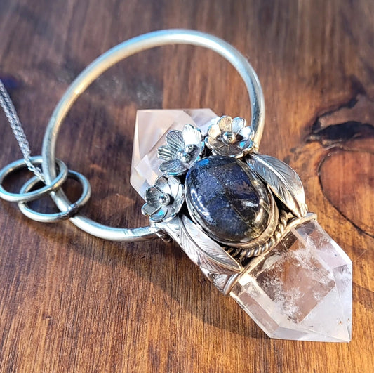 Large Labradorite and Quartz Pendant