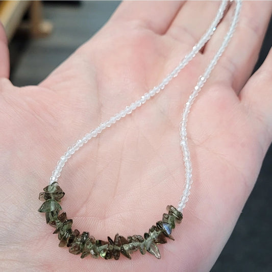 Moldavite and White Topaz Necklace