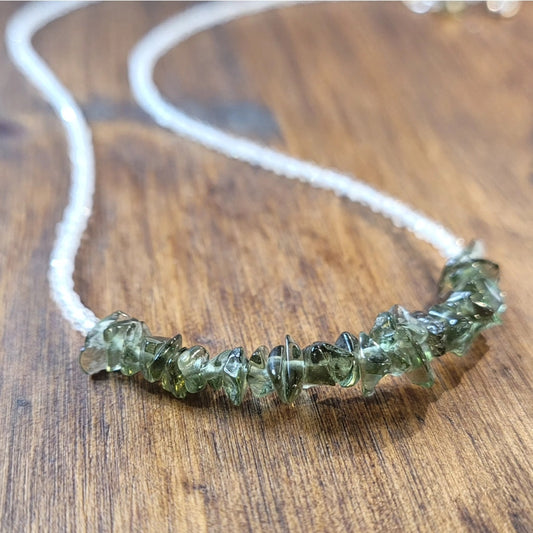 Moldavite and White Topaz Necklace