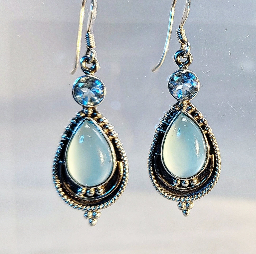 Chalcedony and Blue Topaz Earrings