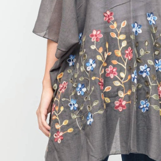 grey floral kimono
