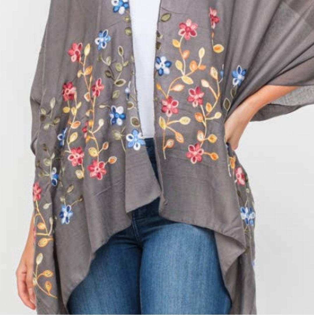 grey floral kimono