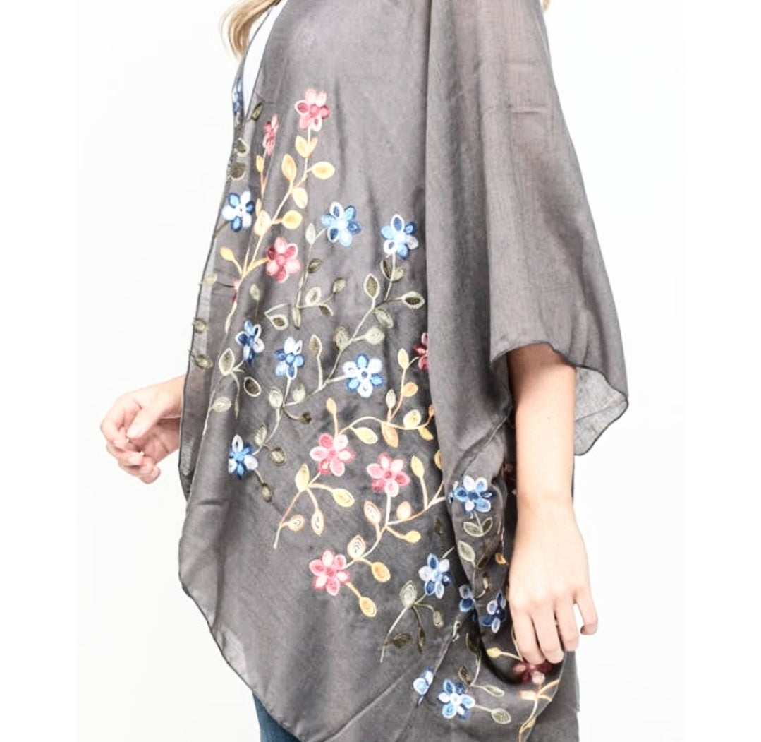grey floral kimono