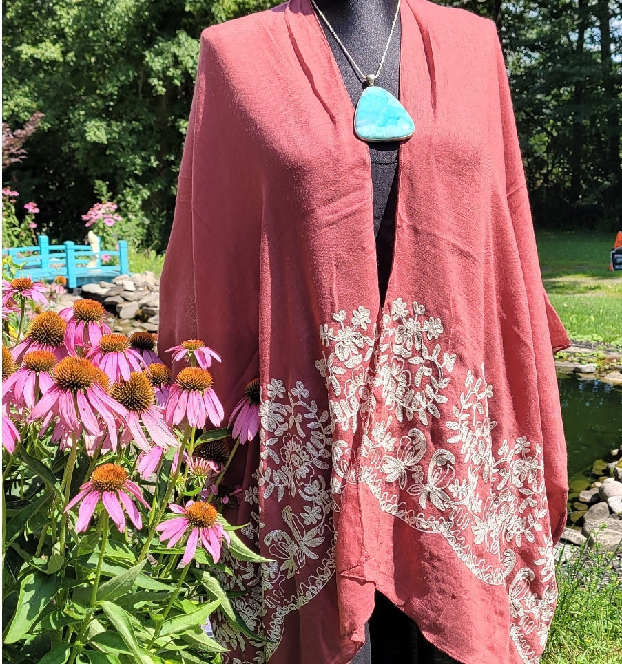stiched lace kimono- rose