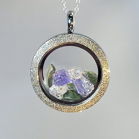 Reverseable Moldavite, Tanzanite and Herkimer Diamond Pendant