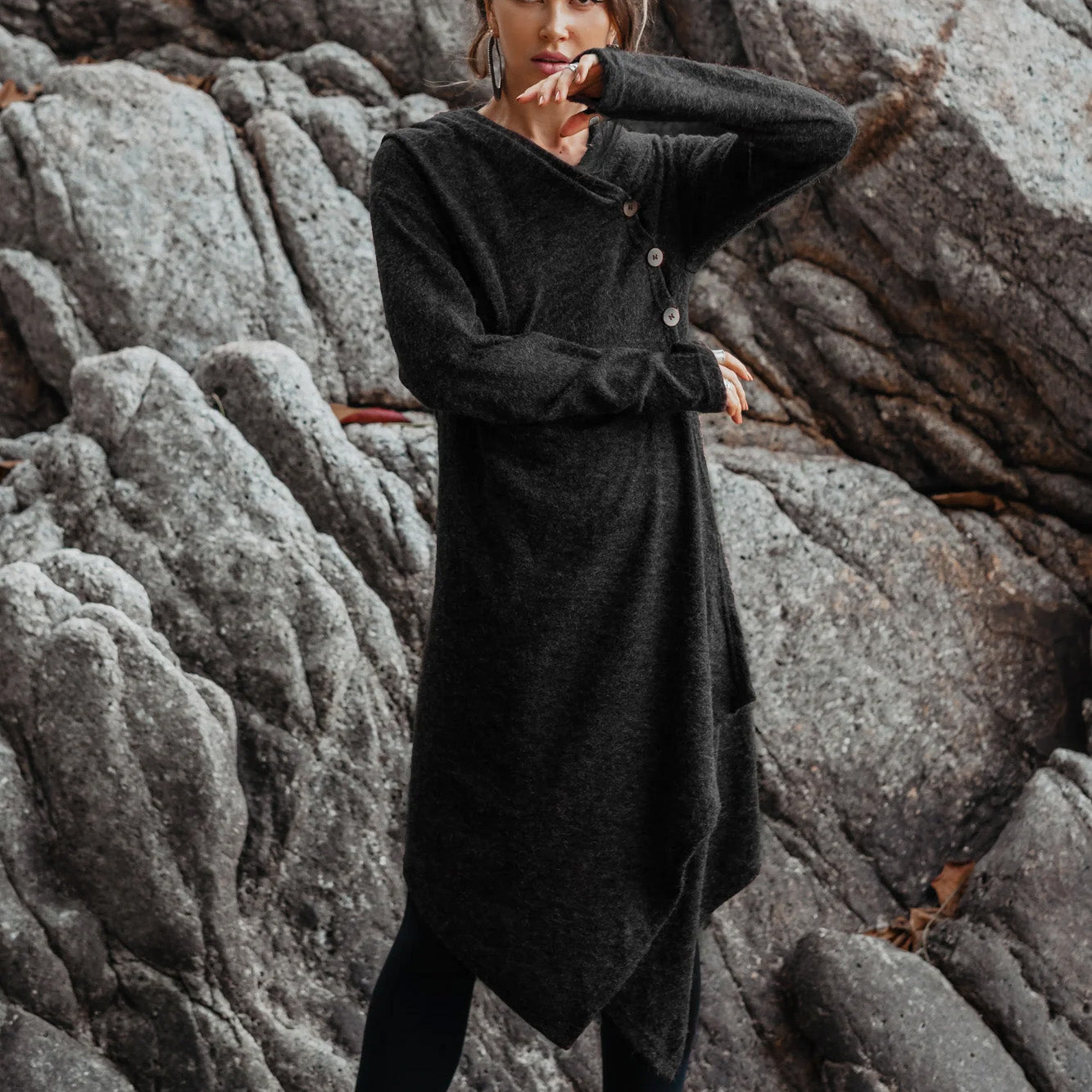 Side button hoodie sweater