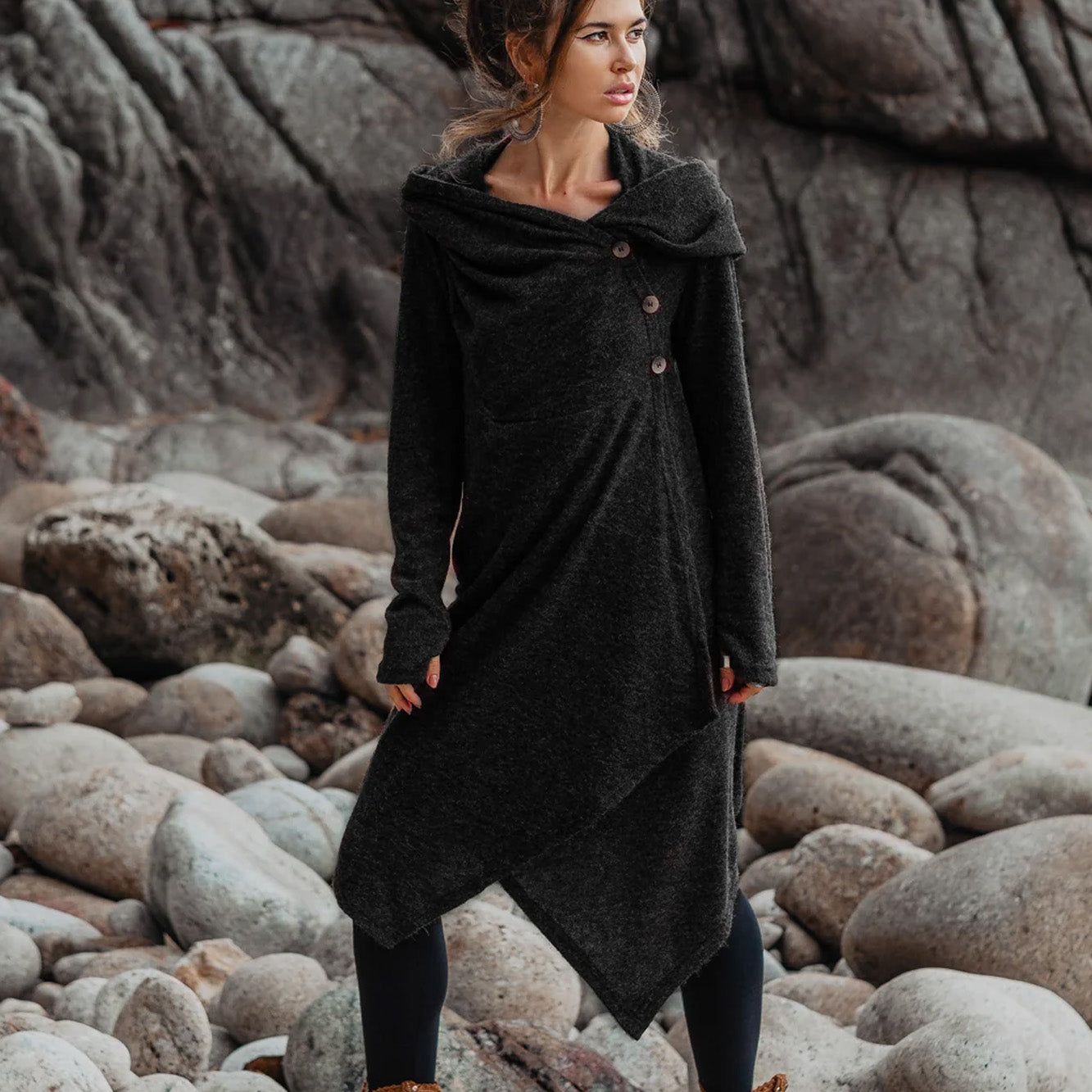 Side button hoodie sweater