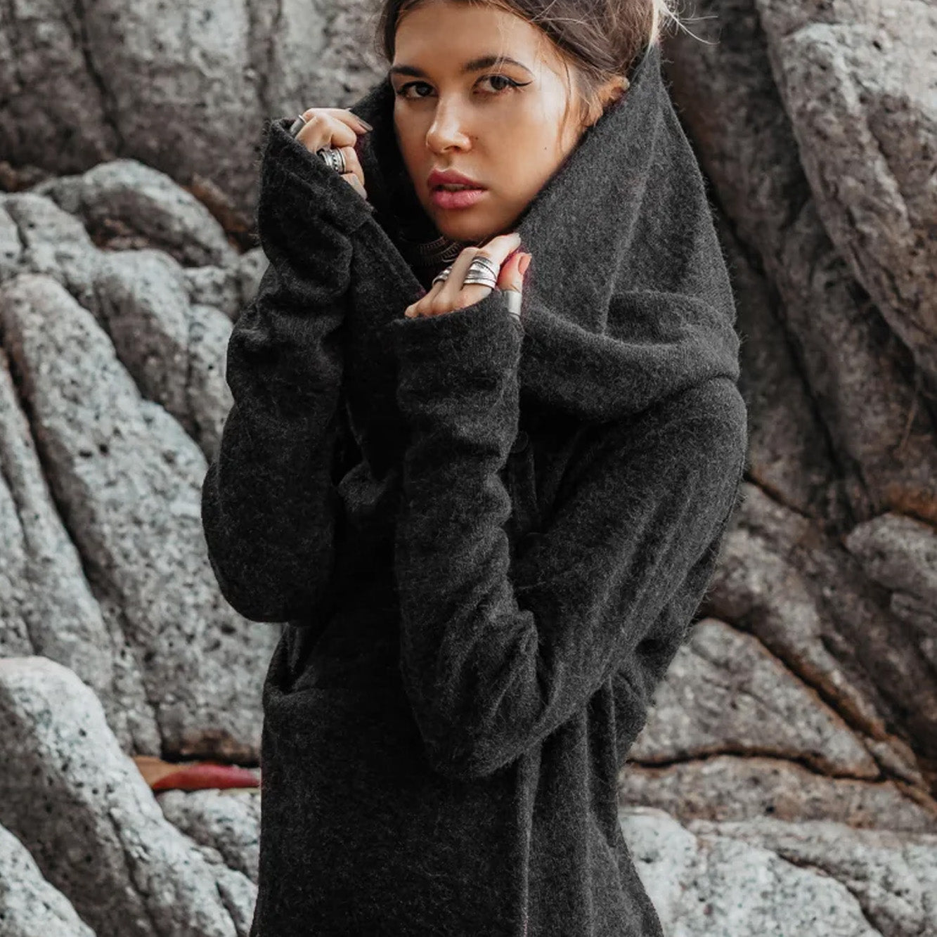 Side button hoodie sweater