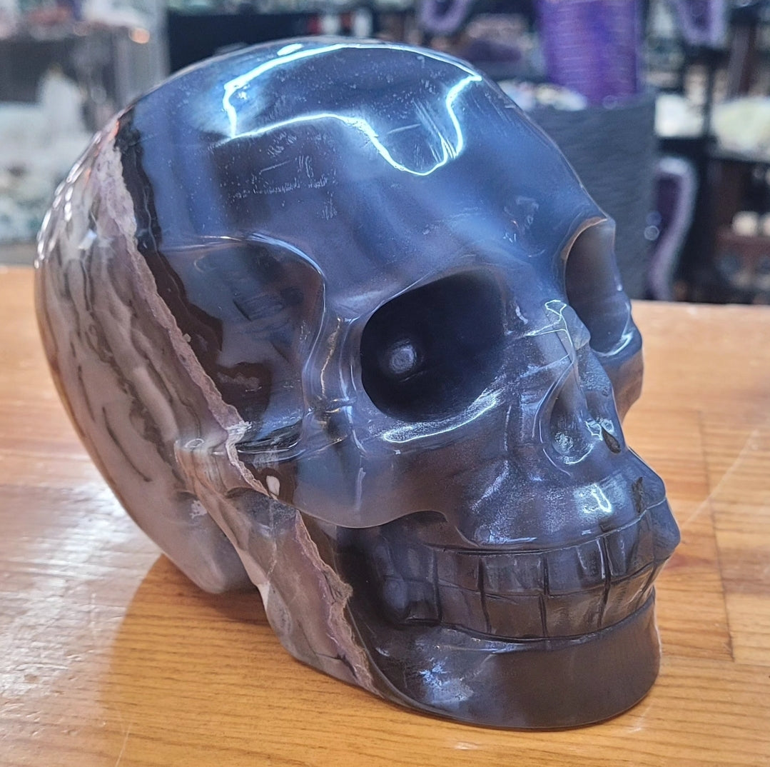 Blue Volcano Agate Skull