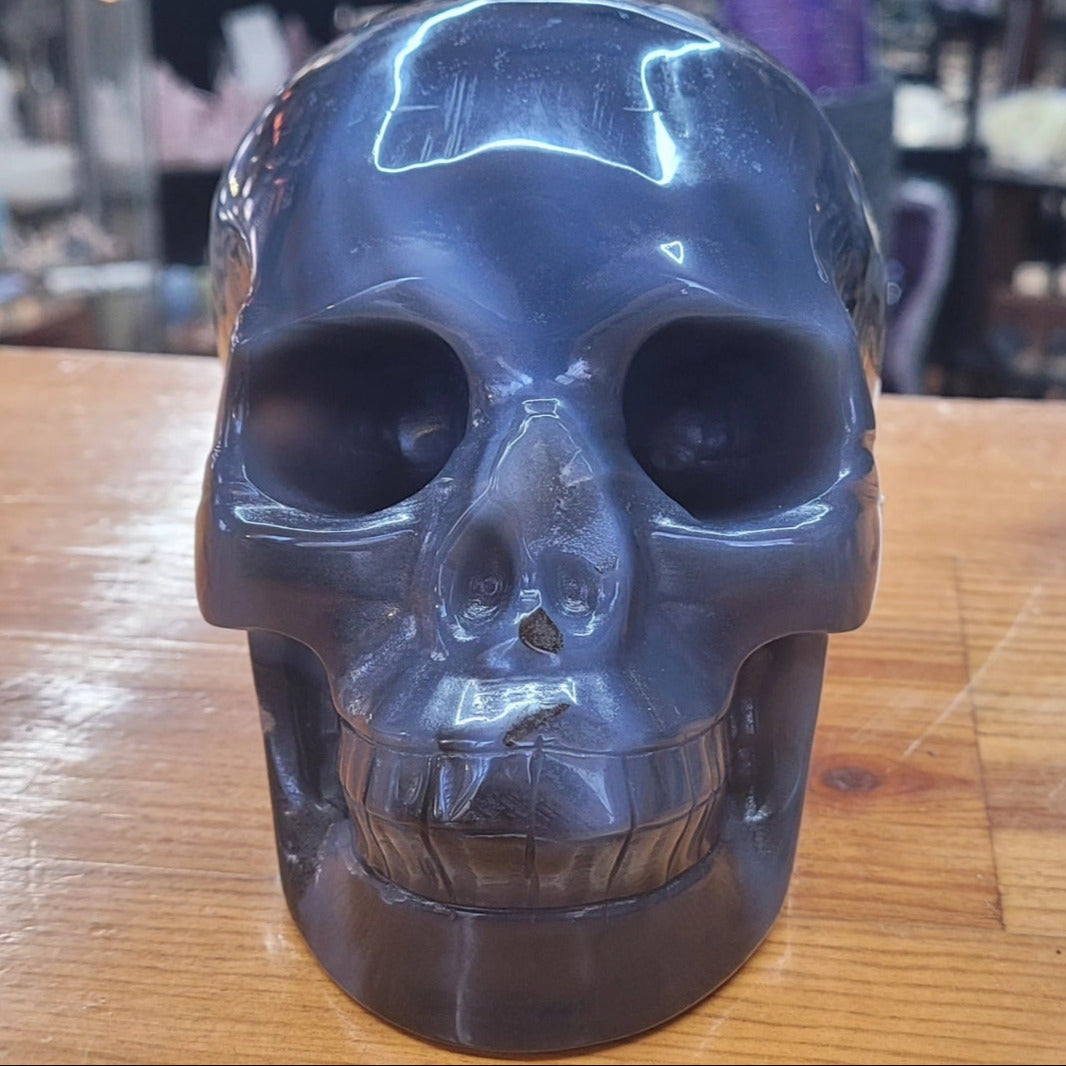 Blue Volcano Agate Skull