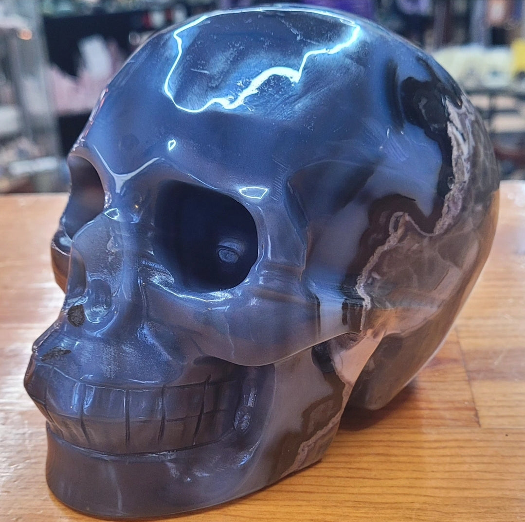Blue Volcano Agate Skull