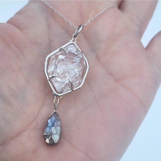 Herkimer Diamond and Black Moonstone Pendant