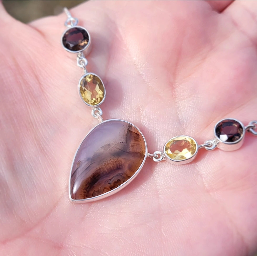 Montana Dendritic Agate, smokey, and citrine necklace