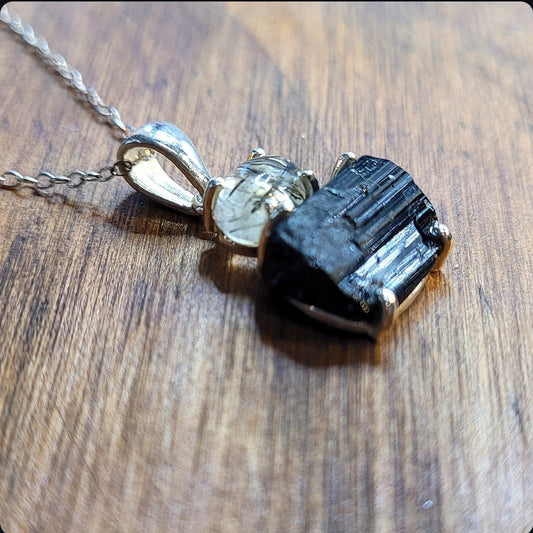 Black Tourmaline and Black Rutilated Quartz Pendant