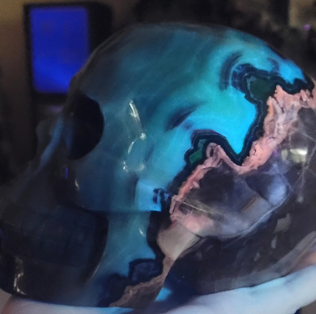 Blue Volcano Agate Skull