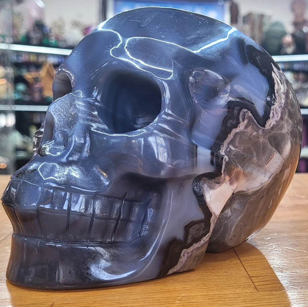 Blue Volcano Agate Skull