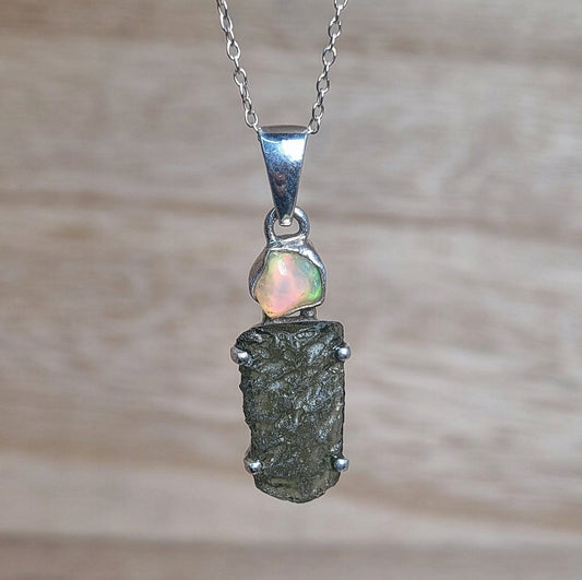 Moldavite and Opal Pendant