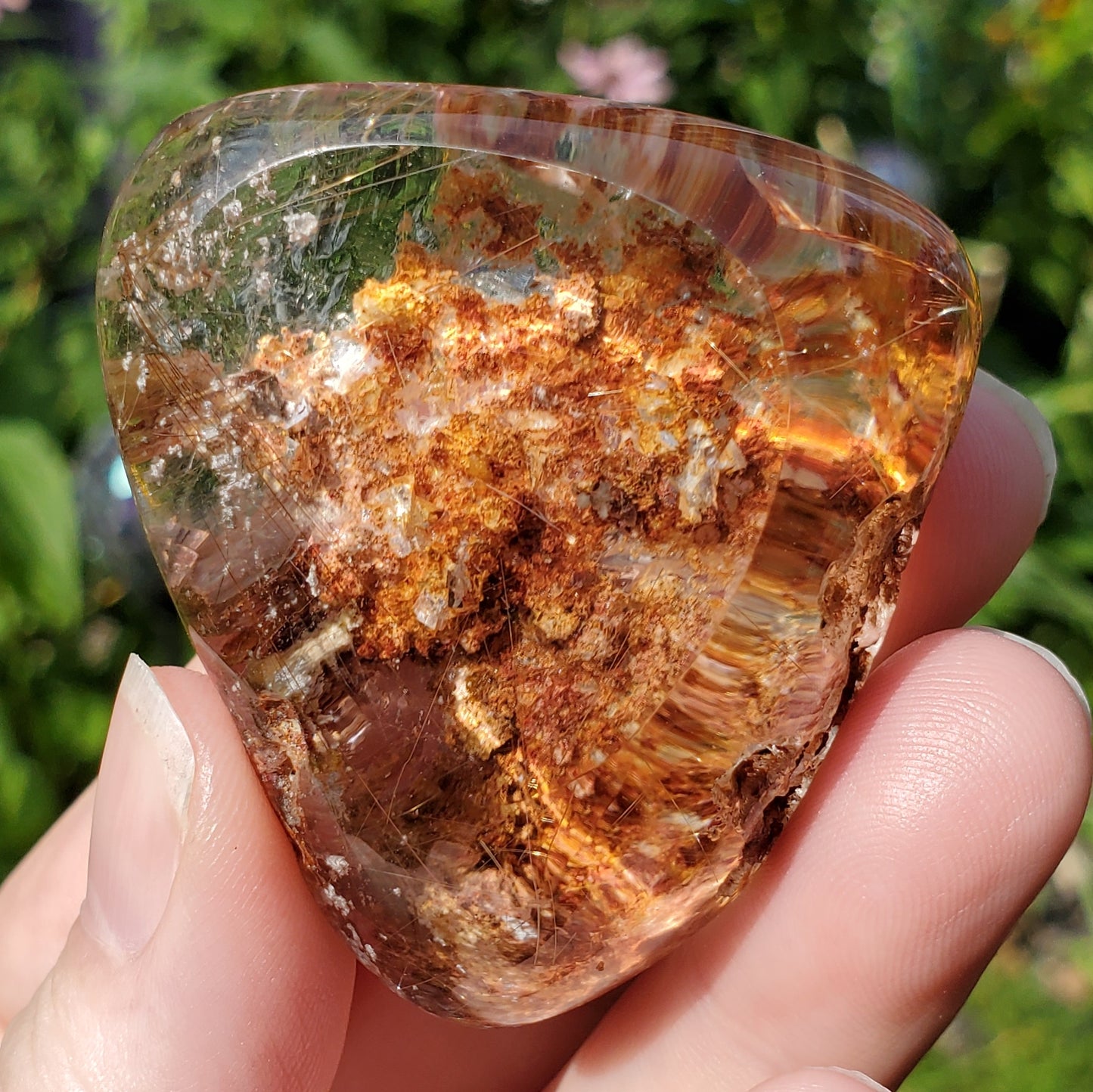 Lodalite and rutile included aquarium quartz