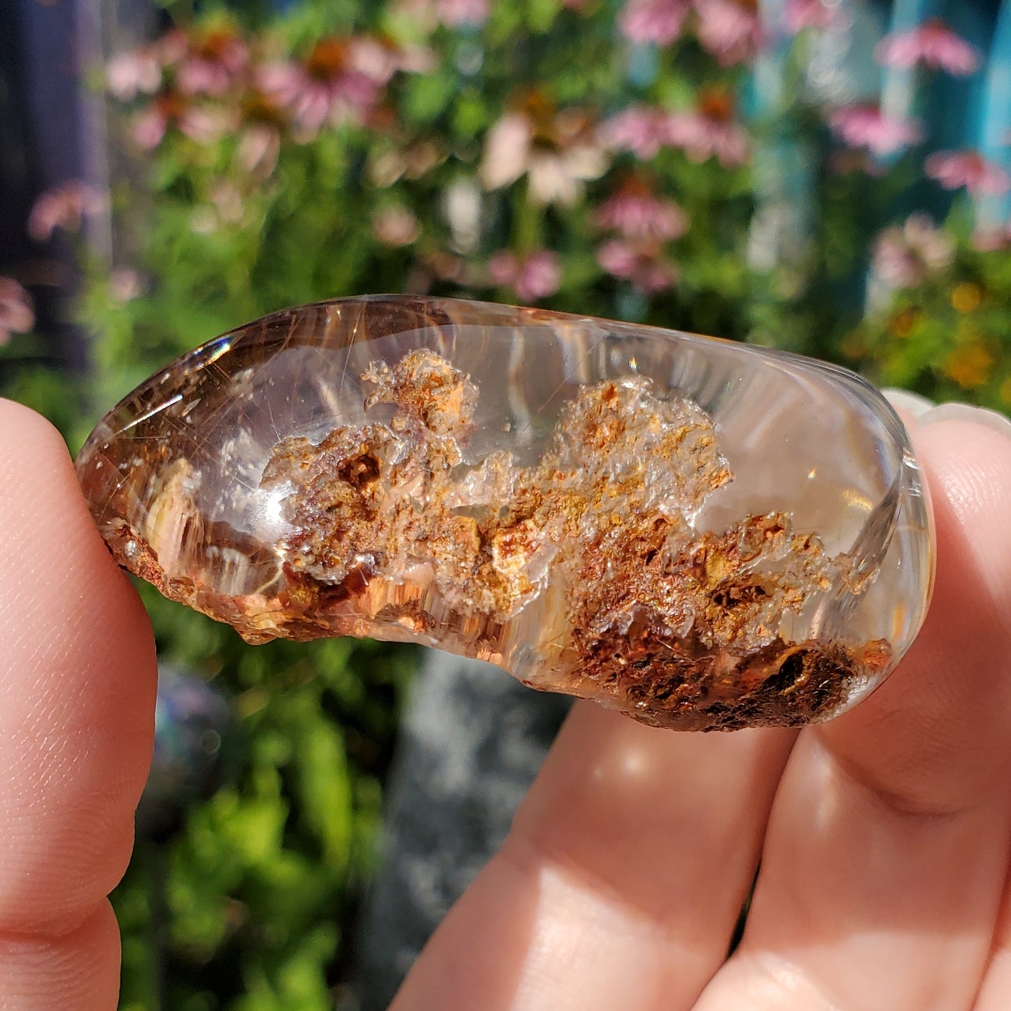 Lodalite and rutile included aquarium quartz