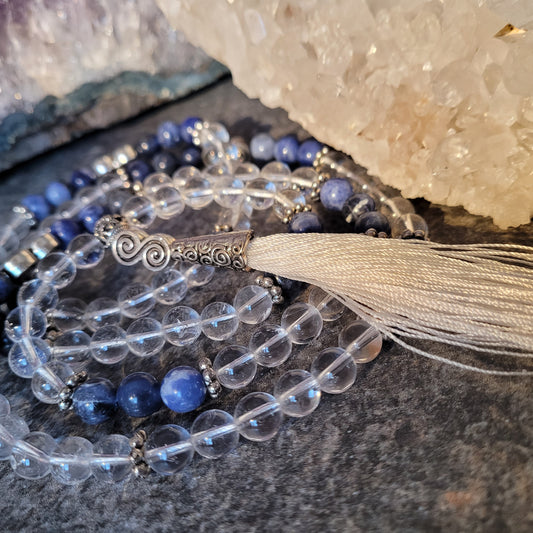 Clear Quartz and Sodalite Mala