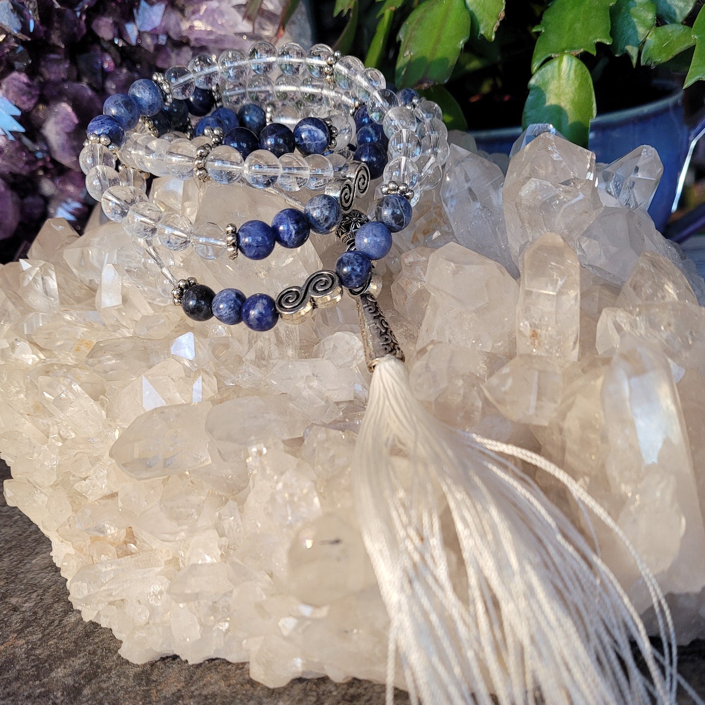Clear Quartz and Sodalite Mala