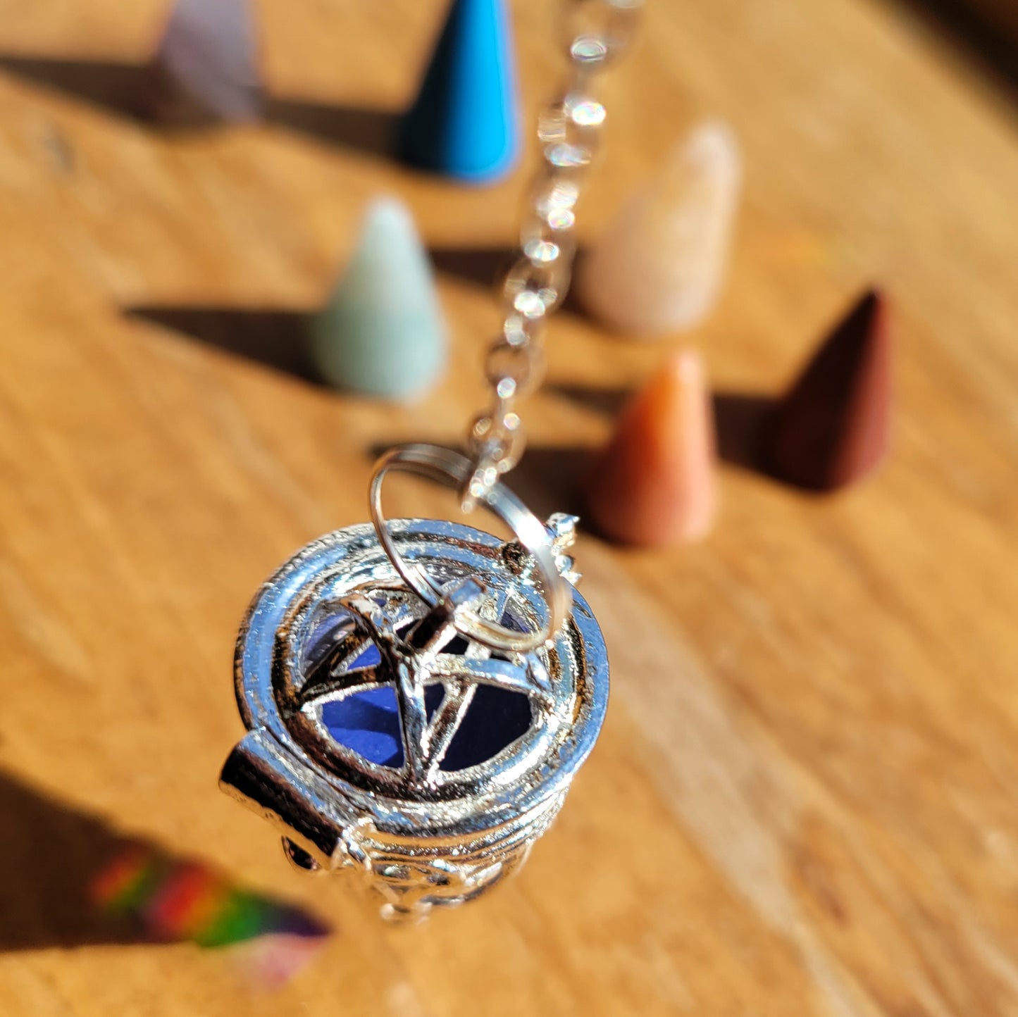 Interchangeable Chakra Stone Pendulum with Pentagram