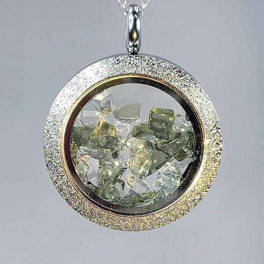 Reverseable Moldavite and Herkimer Diamond Pendant