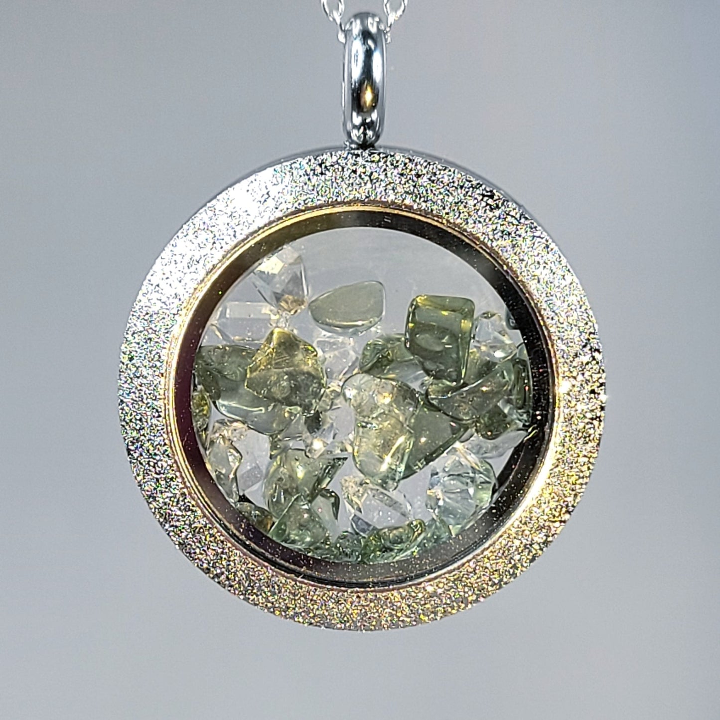 Reverseable Moldavite and Herkimer Diamond Pendant