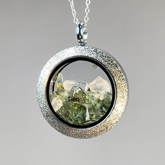 Reverseable Moldavite and Phenacite Pendant