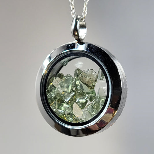 Reverseable Moldavite and Phenacite Pendant