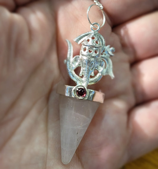 Om Ganesha Pendulum with Rose Quartz and Garnet