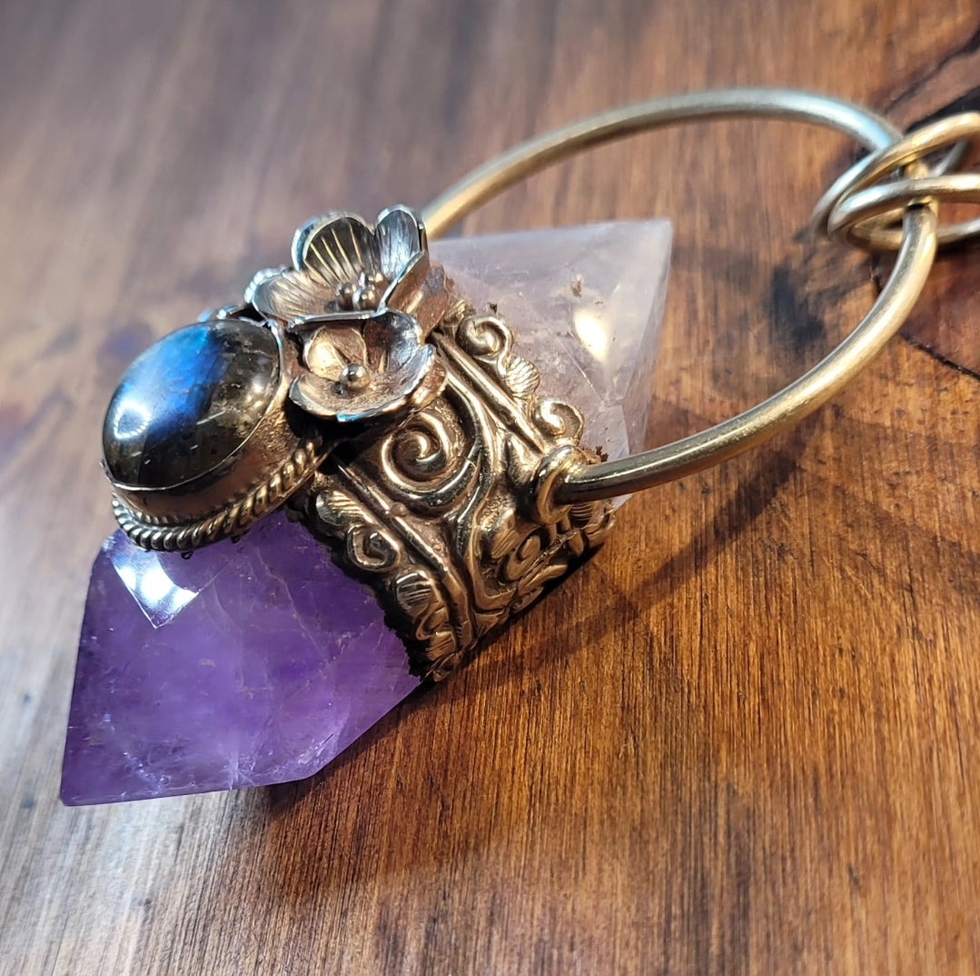 Large Labradorite and Amethyst Pendant