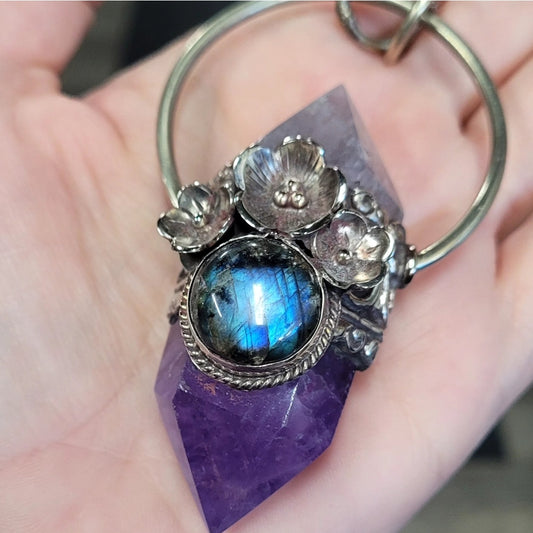 Large Labradorite and Amethyst Pendant