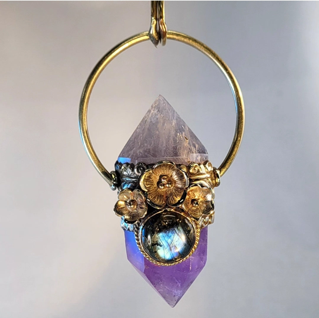 Large Labradorite and Amethyst Pendant