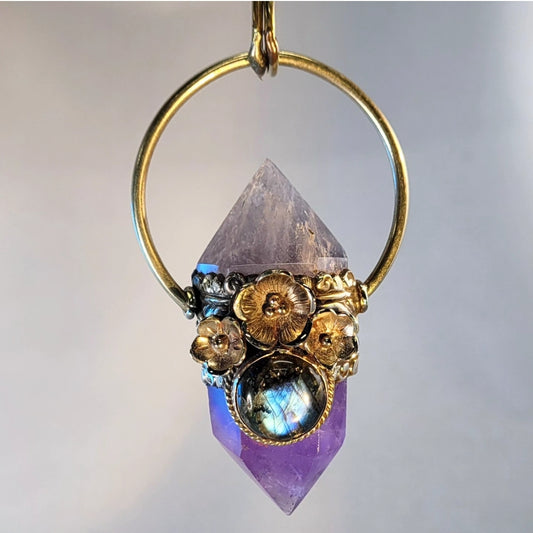 Large Labradorite and Amethyst Pendant