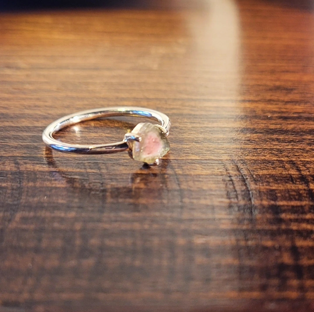 Watermelon Tourmaline Slice Ring