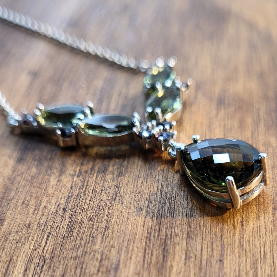 Moldavite and Garnet Necklace