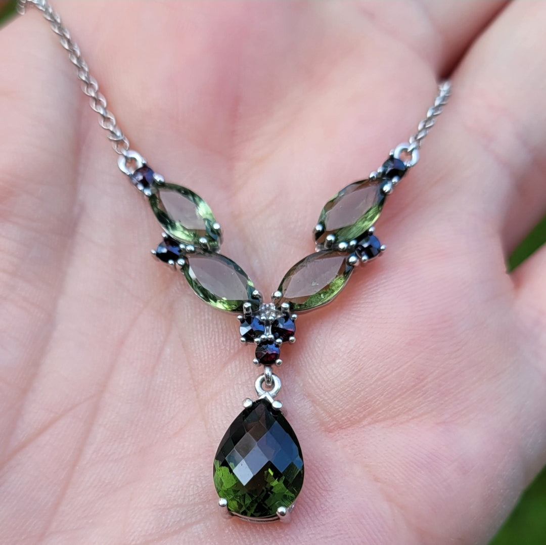 Moldavite and Garnet Necklace