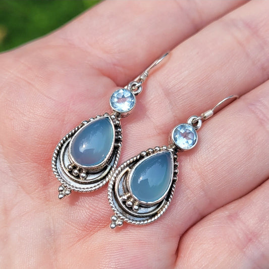Chalcedony and Blue Topaz Earrings