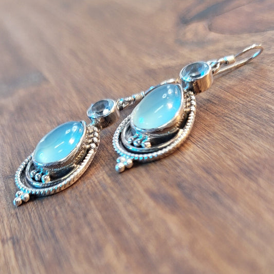 Chalcedony and Blue Topaz Earrings