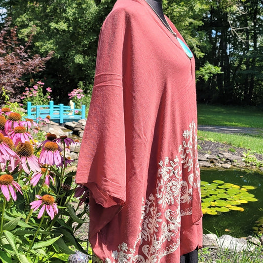 stiched lace kimono- rose