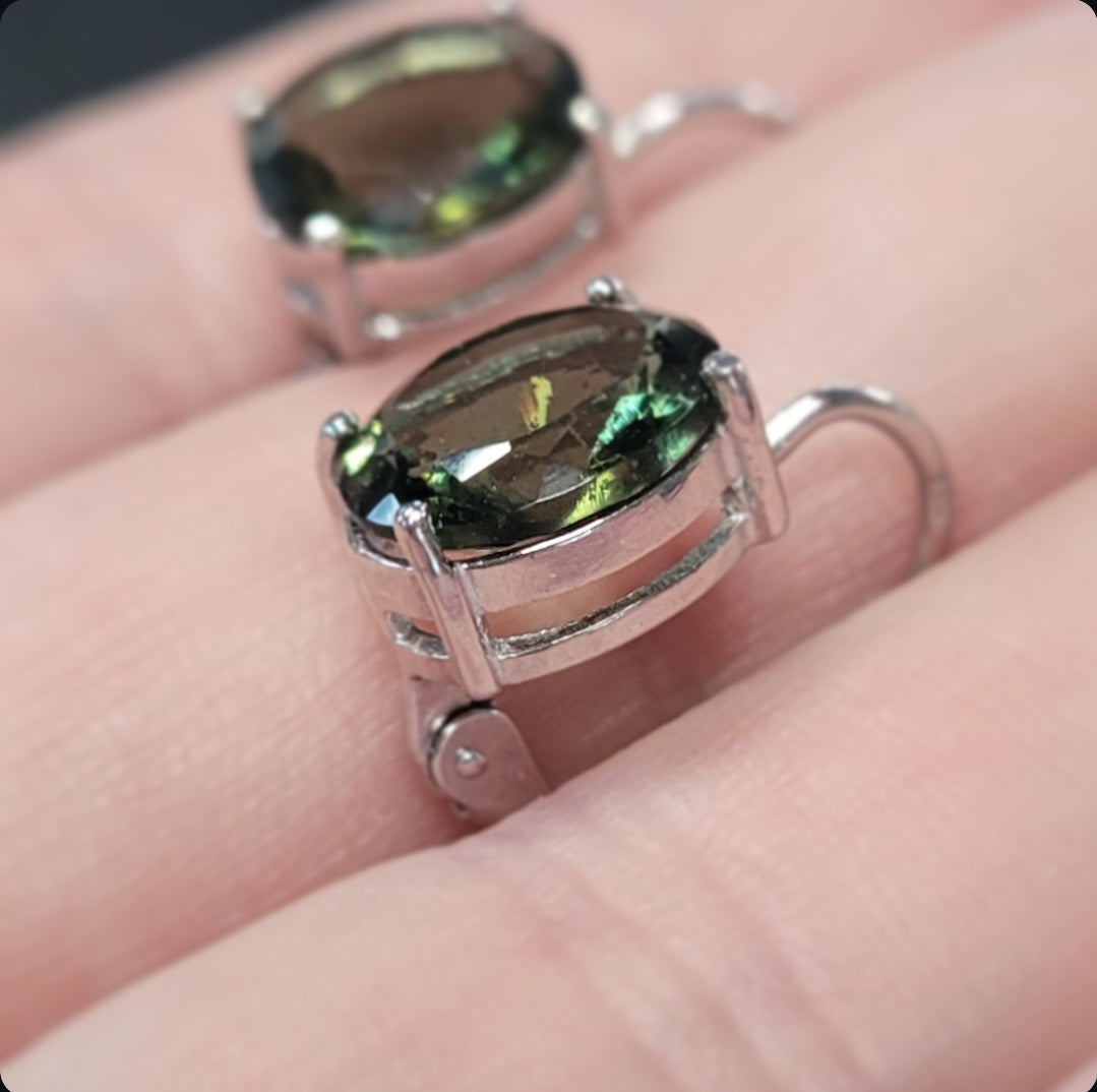 Faceted Moldavite Earrings