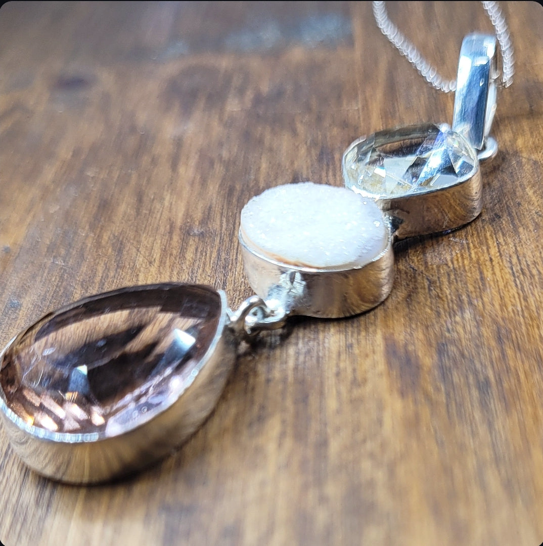 Morganite and Quartz Pendant