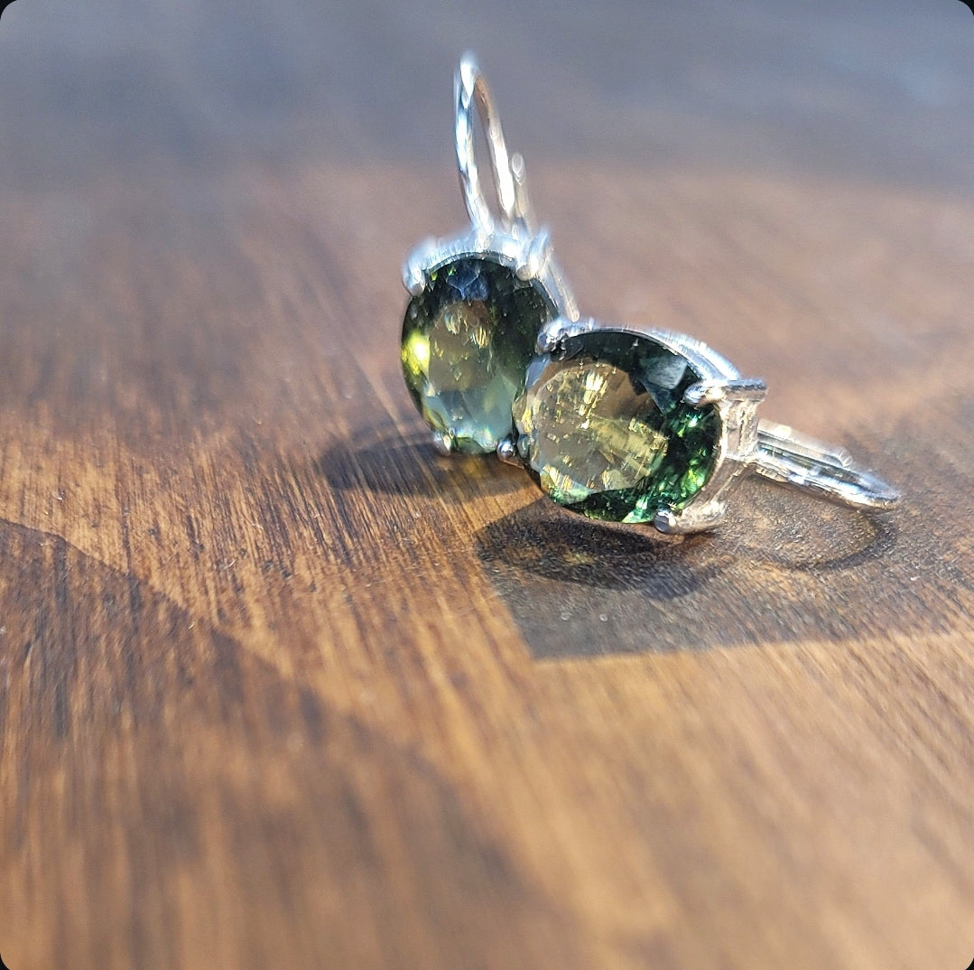 Faceted Moldavite Earrings