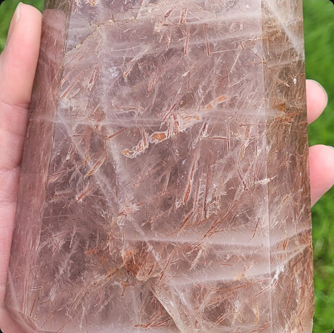 Large Peach Rutilated Quartz Tower