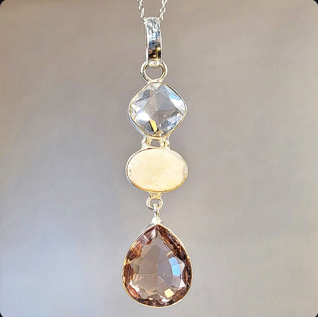 Morganite and Quartz Pendant