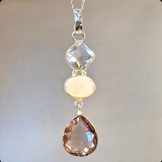 Morganite and Quartz Pendant