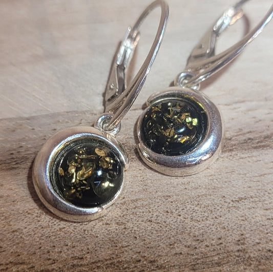 Green Amber Crescent Moon Earrings